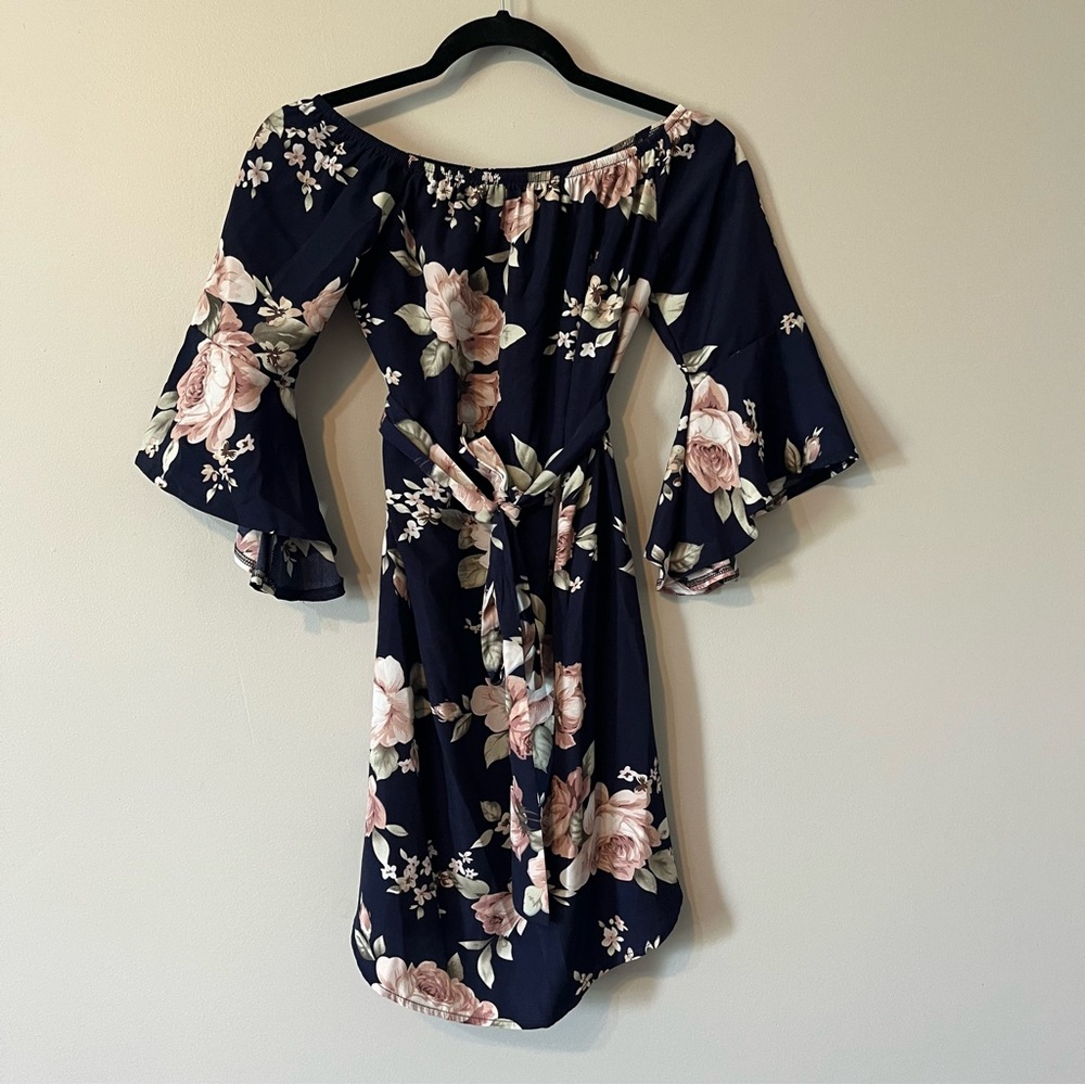 Floral Off-Shoulder Navy Dress